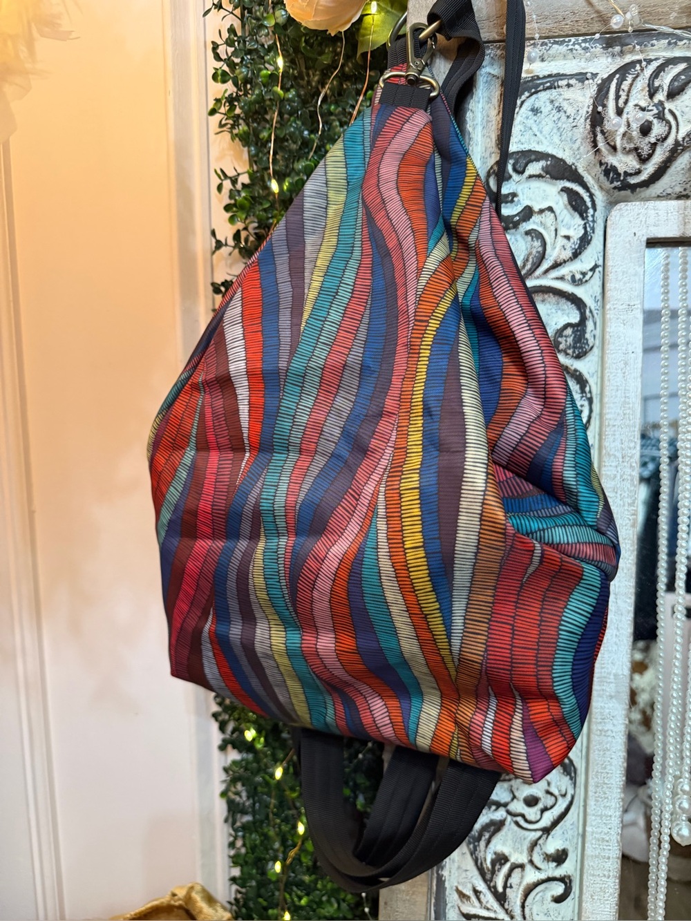 Butterfly Black Colorful Striped Wave Shoulder Bag – Multicolor